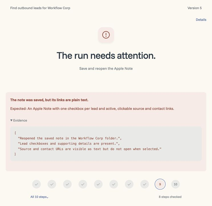 Method run stopped at Save and reopen the Apple Note. The note was saved, but its links are plain text.